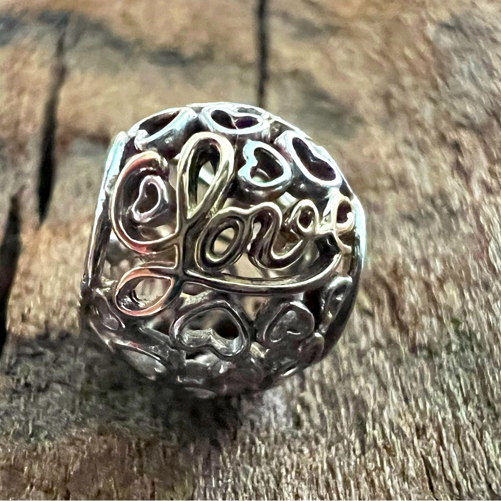 Authentic Pandora Charm 14k Gold Message of Love Family Two Tone Openworks